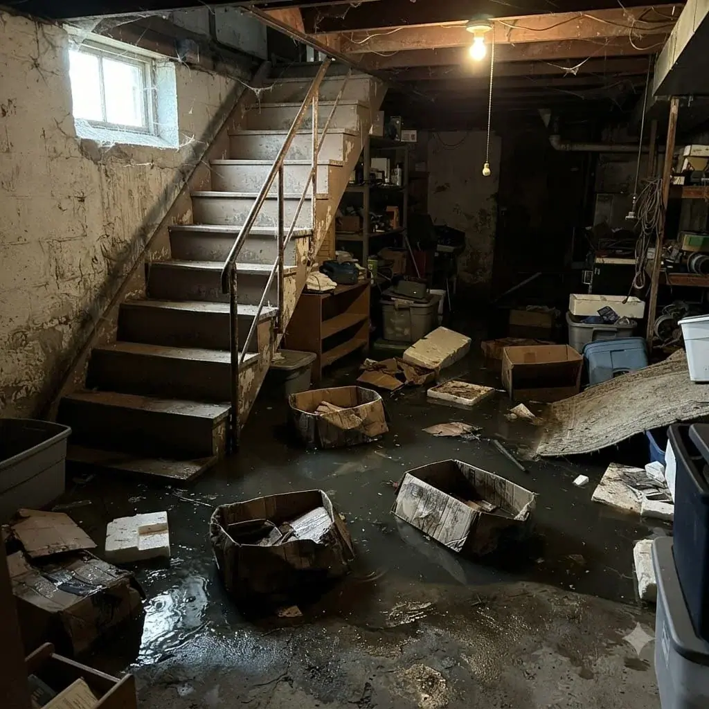 Flooded basement with standing water